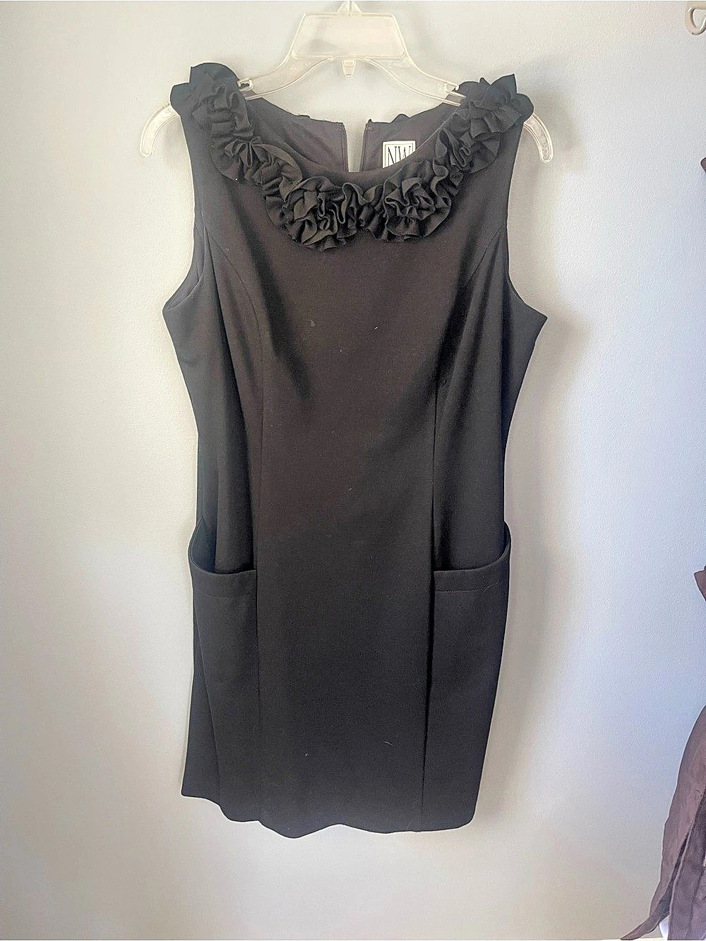 NW Collections Black Ruffle Collar Mini Dress Size 14